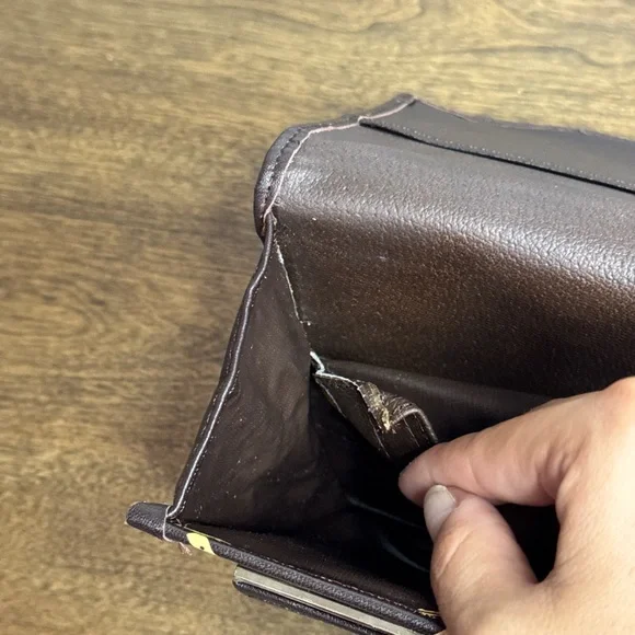 Vintage Longchamp Brown Logo Print Leather Clutch Bag Wallet - Picture 10 of 12